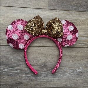 Disney Pink with White Polka Dots and Gold Sequin Minnie Mouse Ears